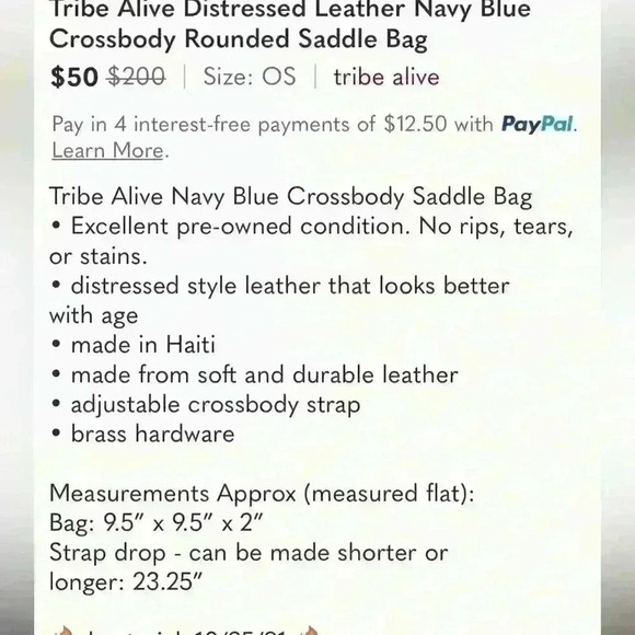 Tribe Alive Distressed Leather Navy Blue Crossbody Rounded Saddle Bag - Picture 2 of 12